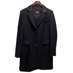 D&G Dolce & Gabbana Black Mohair Blend Trench Coat Size 46